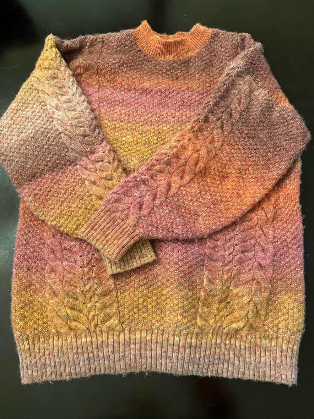 LC Lauren Conrad Multicolor Cable Knit Crewneck Sweater - Rust, Pink, Gold
